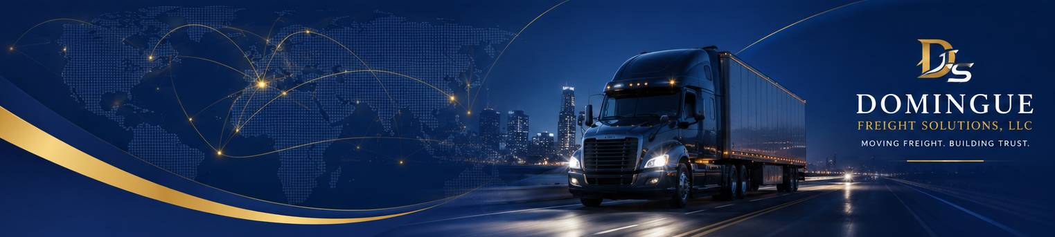 Domingue Freight Solutions truck on the road